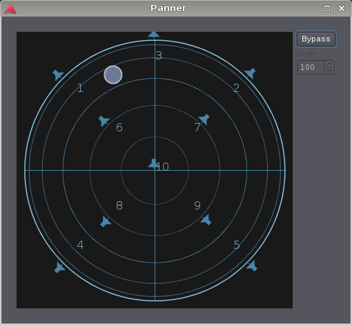 The VBAP panner with 10 outputs, in experimental 3D mode