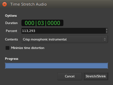 The Time Stretch Audio window